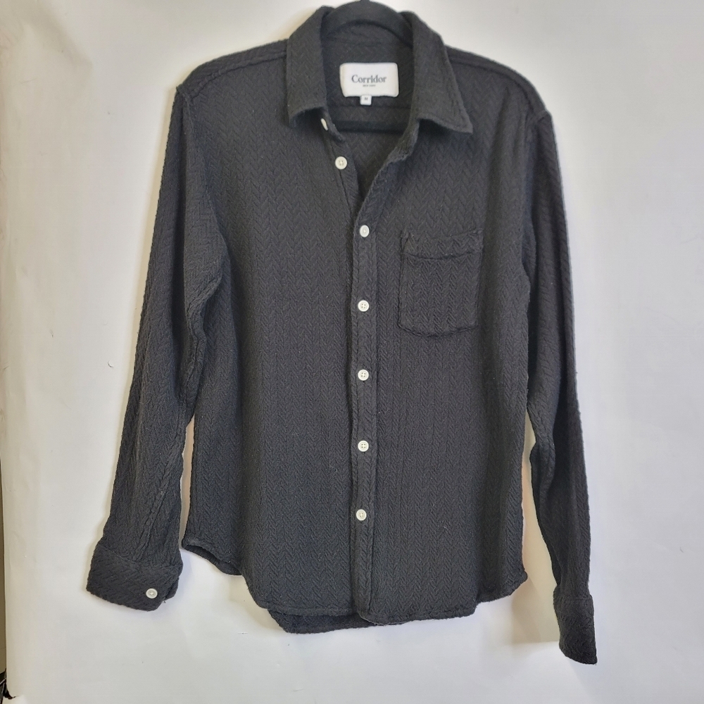Corridor  herringbone knit cotton button down long sleeve shirt